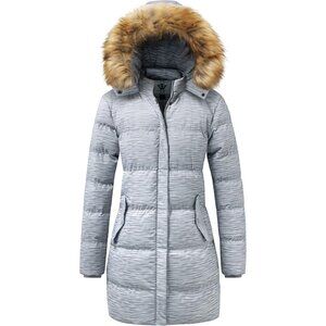 Women's Charcoal Heather Winter Thicken Puffer Coat Warm Jacket With Removable H